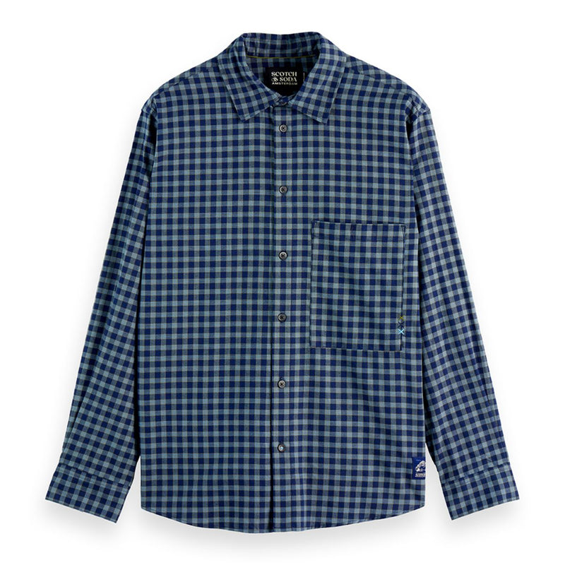 Relaxed Fit Lightweight Flannel Check Shirt - Sky Captain Check