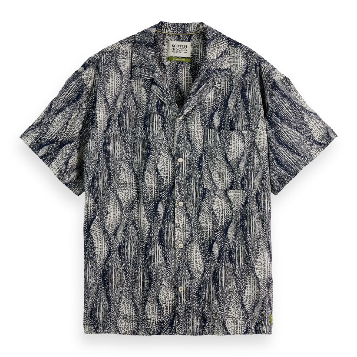 Relaxed Fit Short-Sleeved Tencel Aop Shirt - Batik Logo Print Navy
