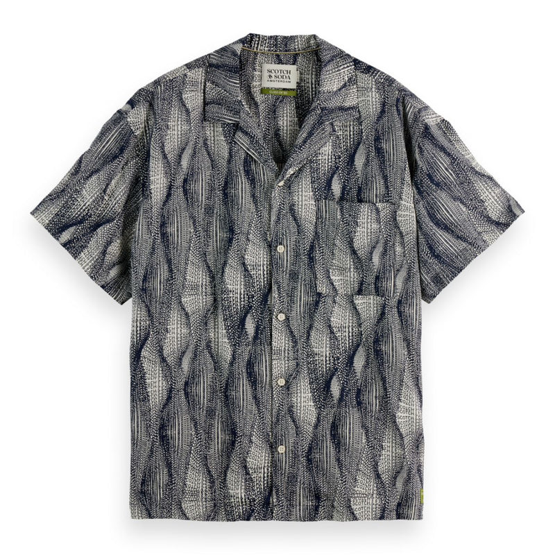 Relaxed Fit Short-Sleeved Tencel Aop Shirt - Batik Logo Print Navy