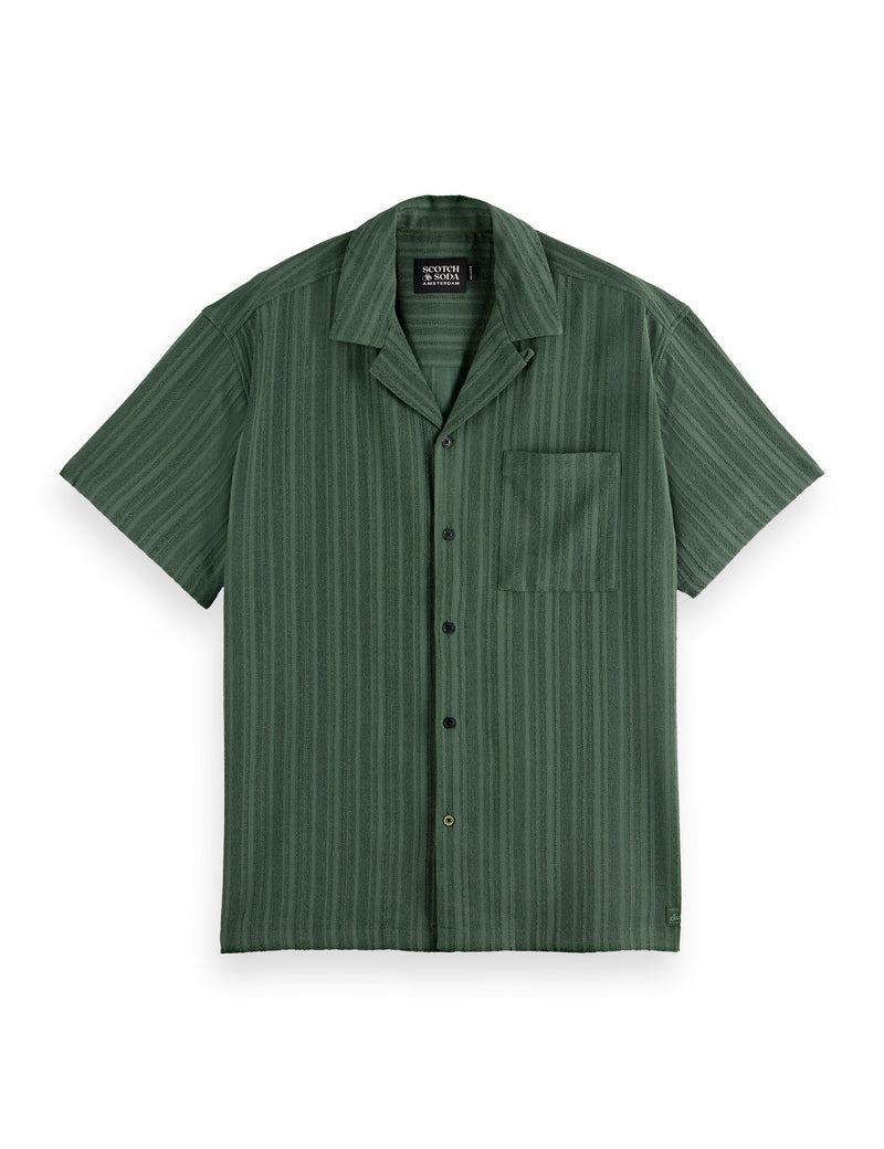 Tonal Striped Short-Sleeved Shirt - Thyme