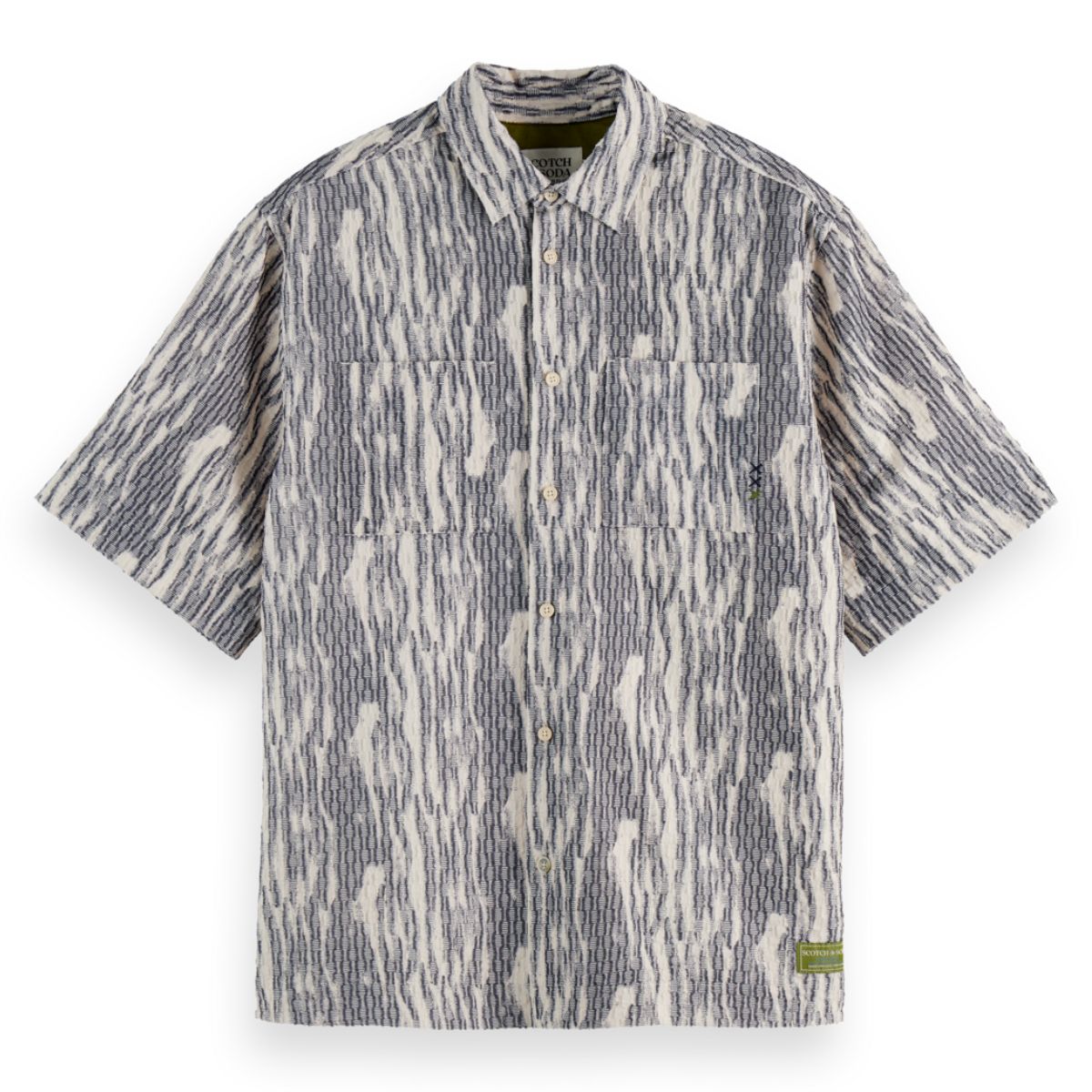 Relaxed Fit Short Sleeved Jacquard Shirt - Sky Captain Jacquard