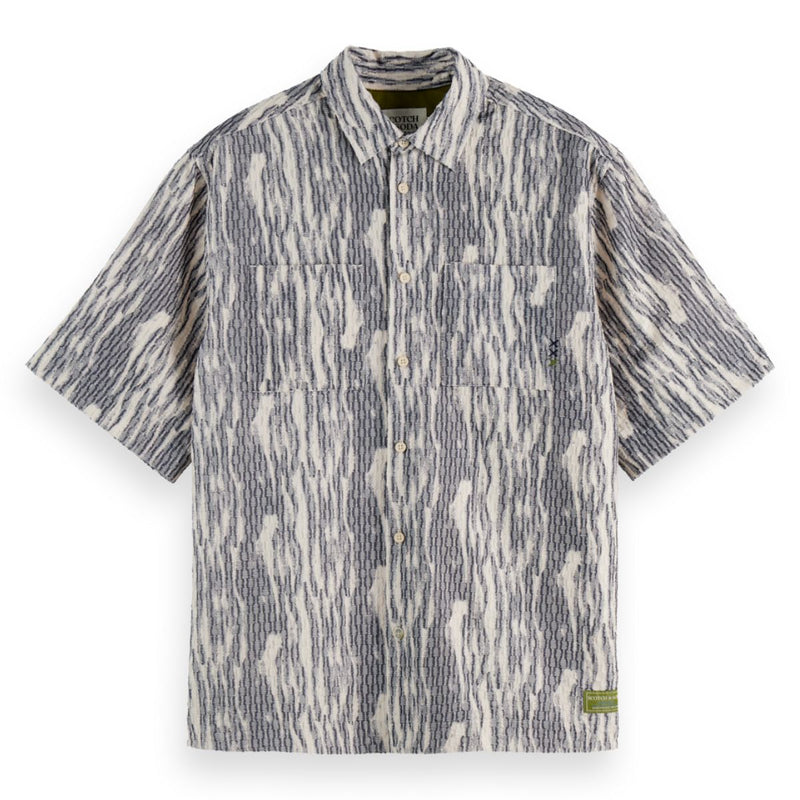 Relaxed Fit Short Sleeved Jacquard Shirt - Sky Captain Jacquard