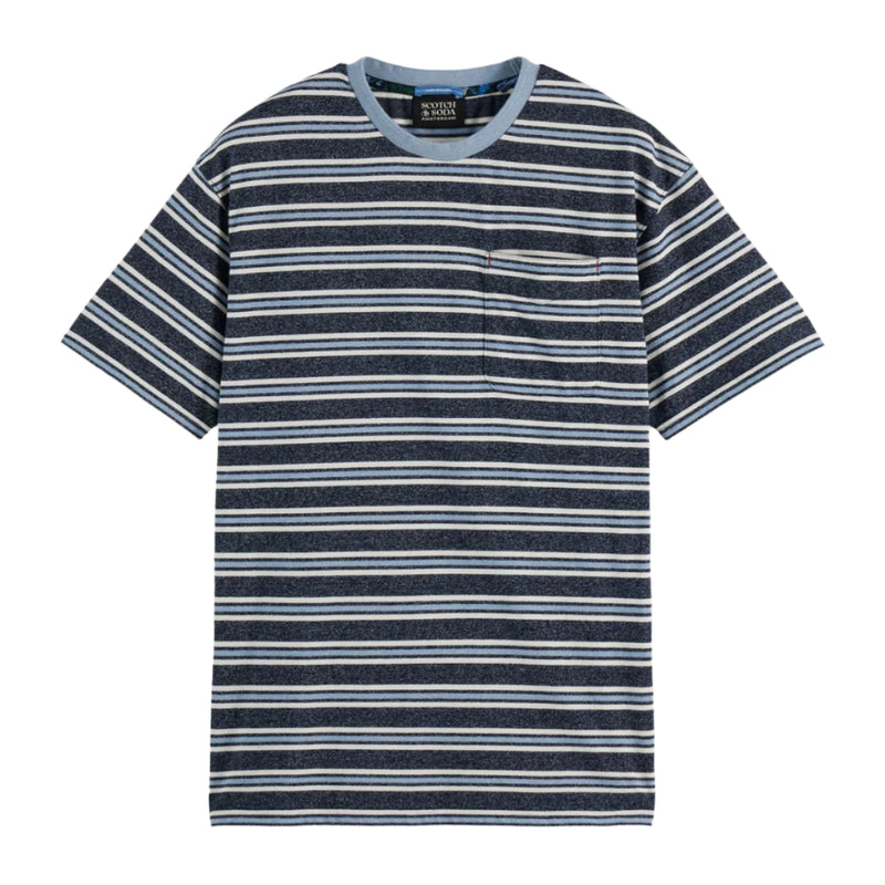 Relaxed Fit Yarn Dye Stripe T-Shirt - Blue