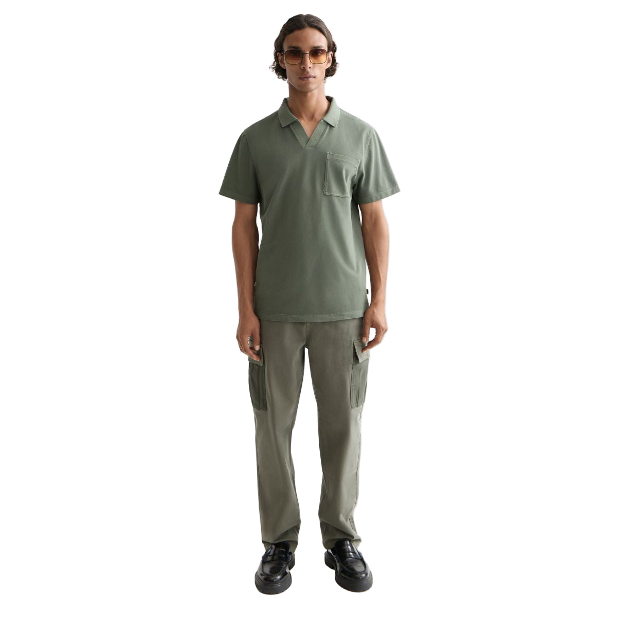 Garment-Dyed Pique Relaxed Fit Pocket Polo - Thyme