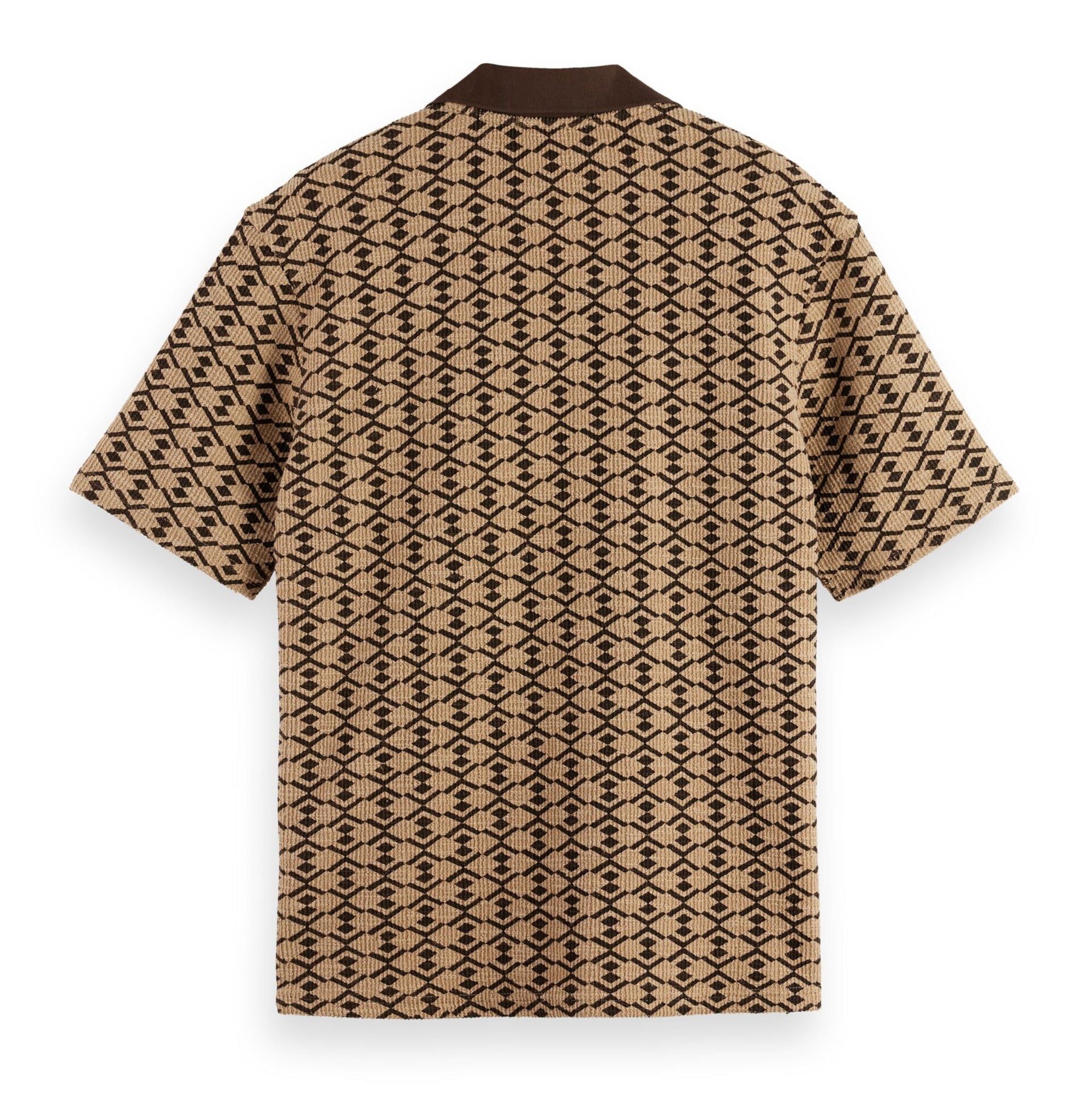 Towelling Printed Relaxed Fit Polo - Tannin