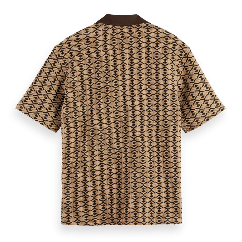 Towelling Printed Relaxed Fit Polo - Tannin