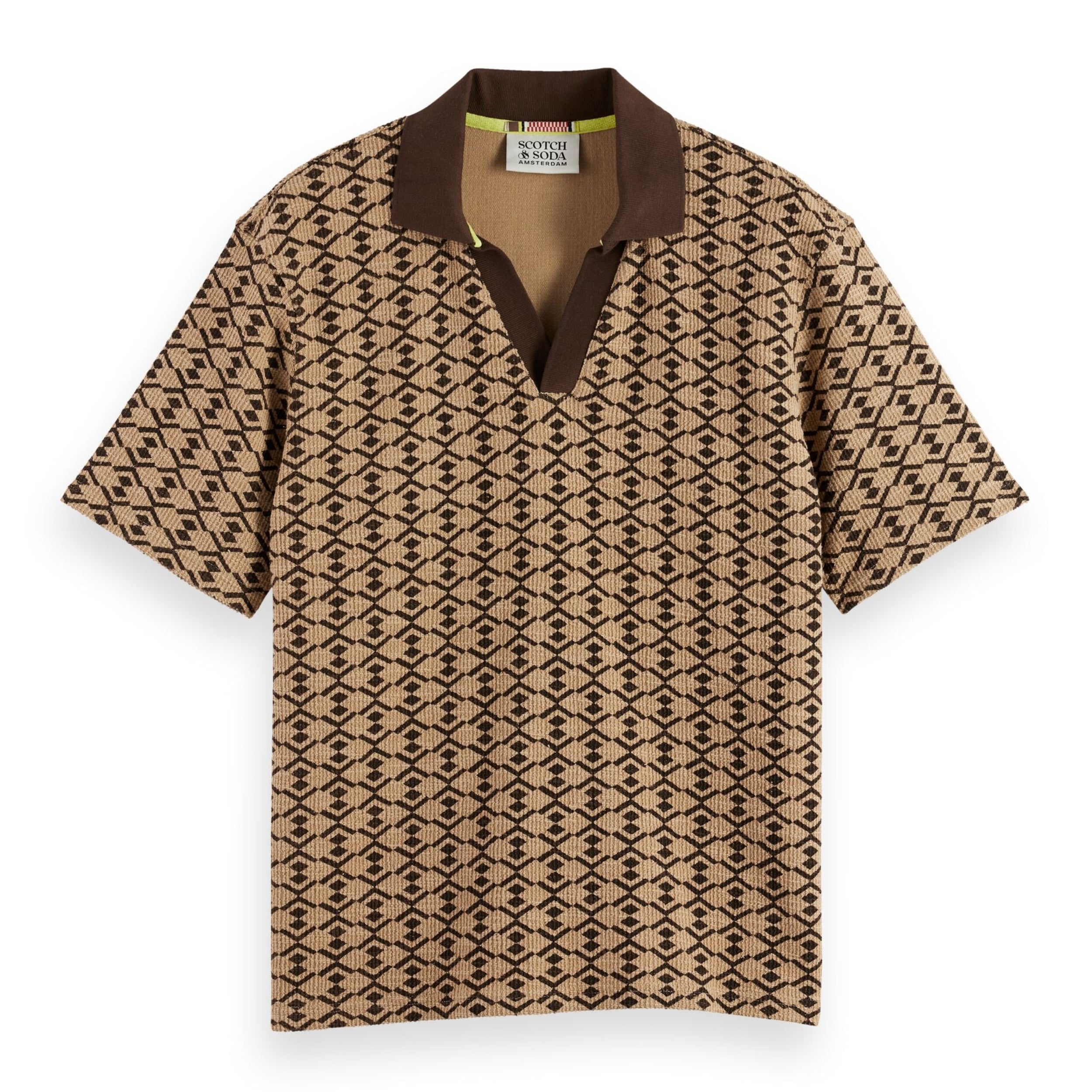 Towelling Printed Relaxed Fit Polo - Tannin