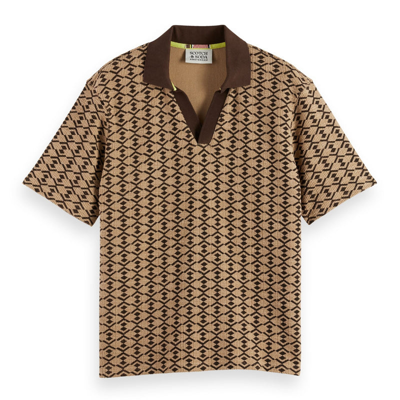 Towelling Printed Relaxed Fit Polo - Tannin