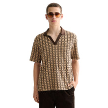 Towelling Printed Relaxed Fit Polo - Tannin