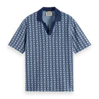 Towelling Printed Relaxed Fit Polo - Faded Denim