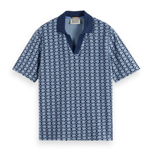 Towelling Printed Relaxed Fit Polo - Faded Denim