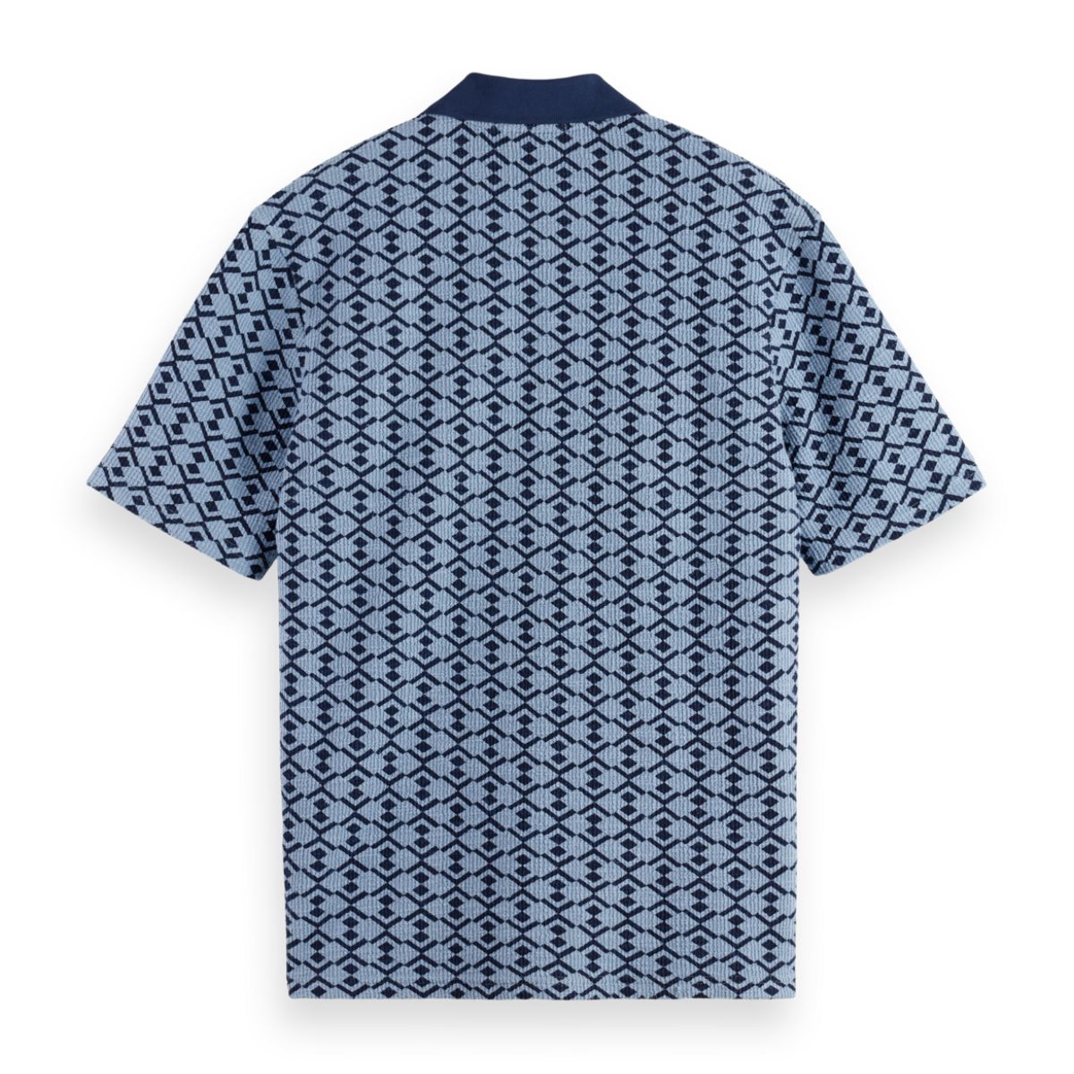 Towelling Printed Relaxed Fit Polo - Faded Denim