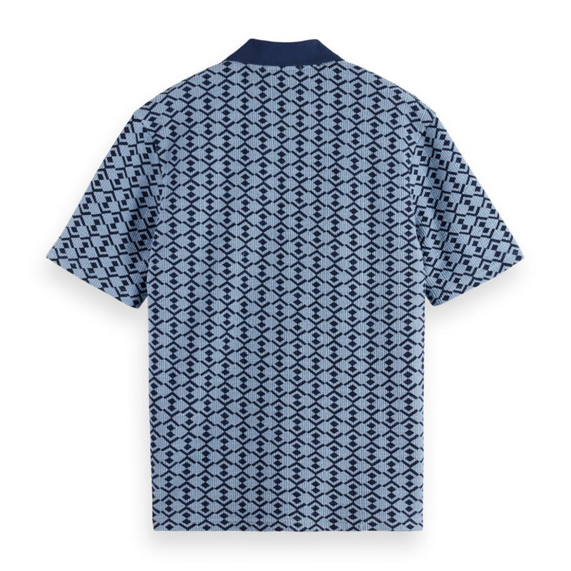 Towelling Printed Relaxed Fit Polo - Faded Denim