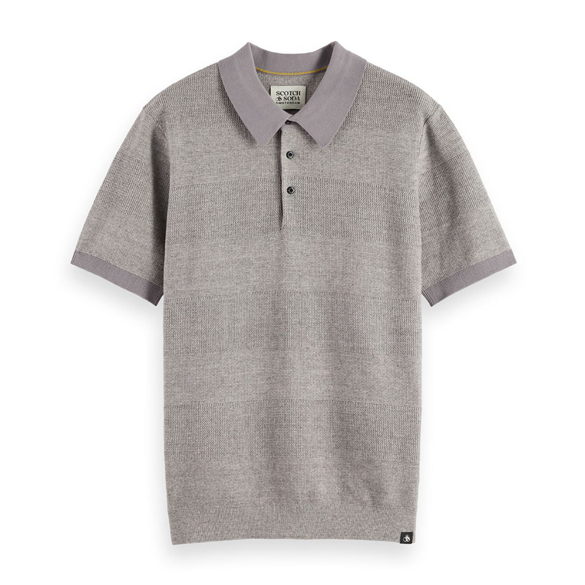Knitted Tone On Tone Striped Regular Fit Polo - Grey Melange