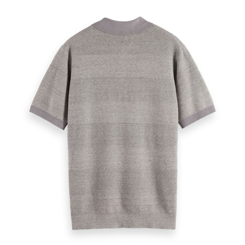 Knitted Tone On Tone Striped Regular Fit Polo - Grey Melange