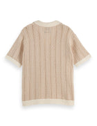 Open Structured Knitted V-Neck Polo - Eggnog