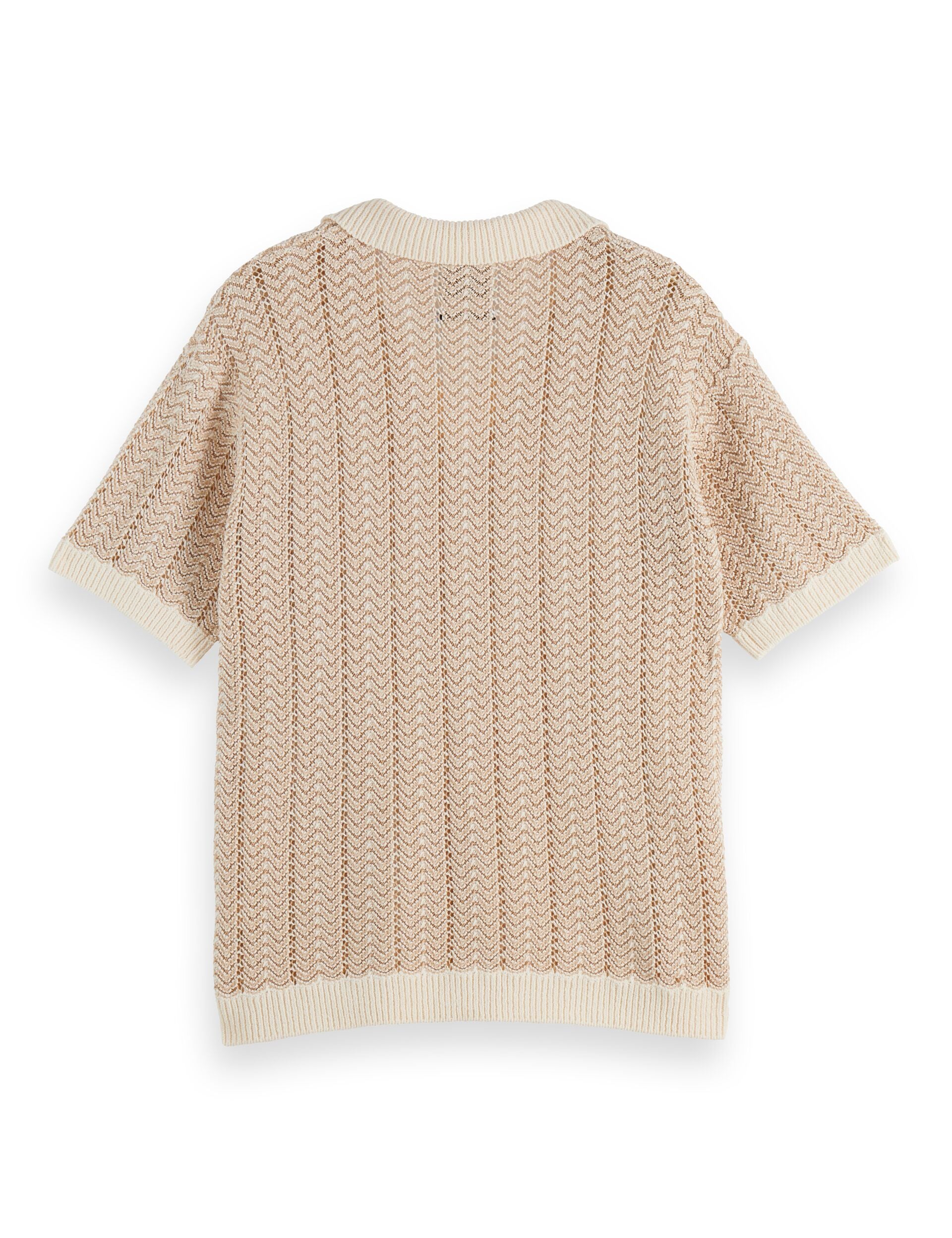 Open Structured Knitted V-Neck Polo - Eggnog