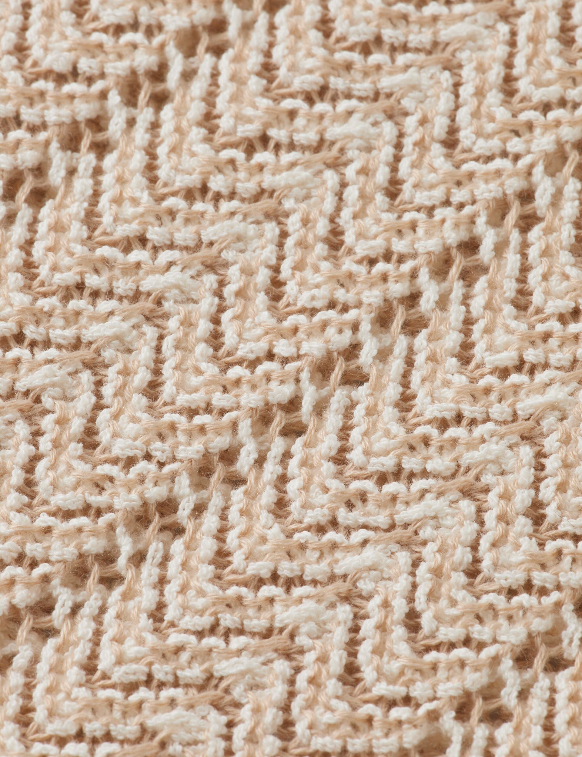 Open Structured Knitted V-Neck Polo - Eggnog