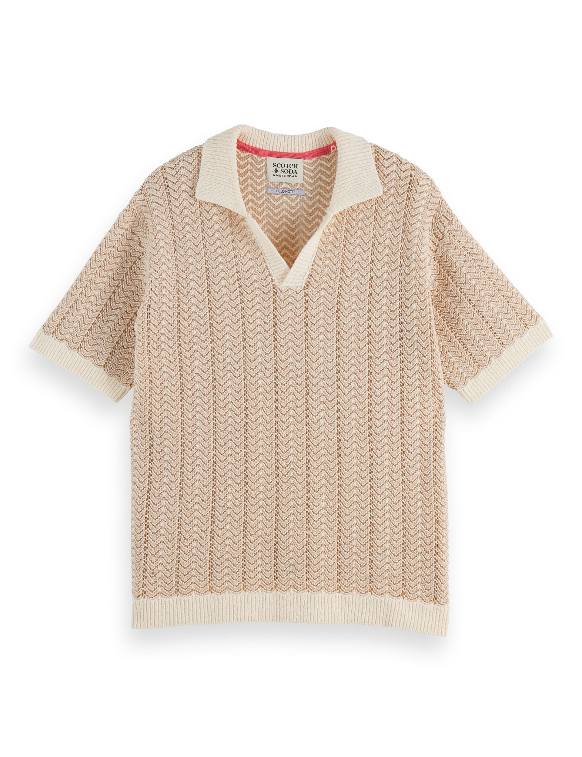 Open Structured Knitted V-Neck Polo - Eggnog