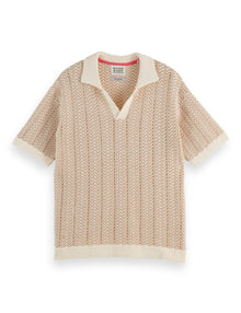 Open Structured Knitted V-Neck Polo - Eggnog