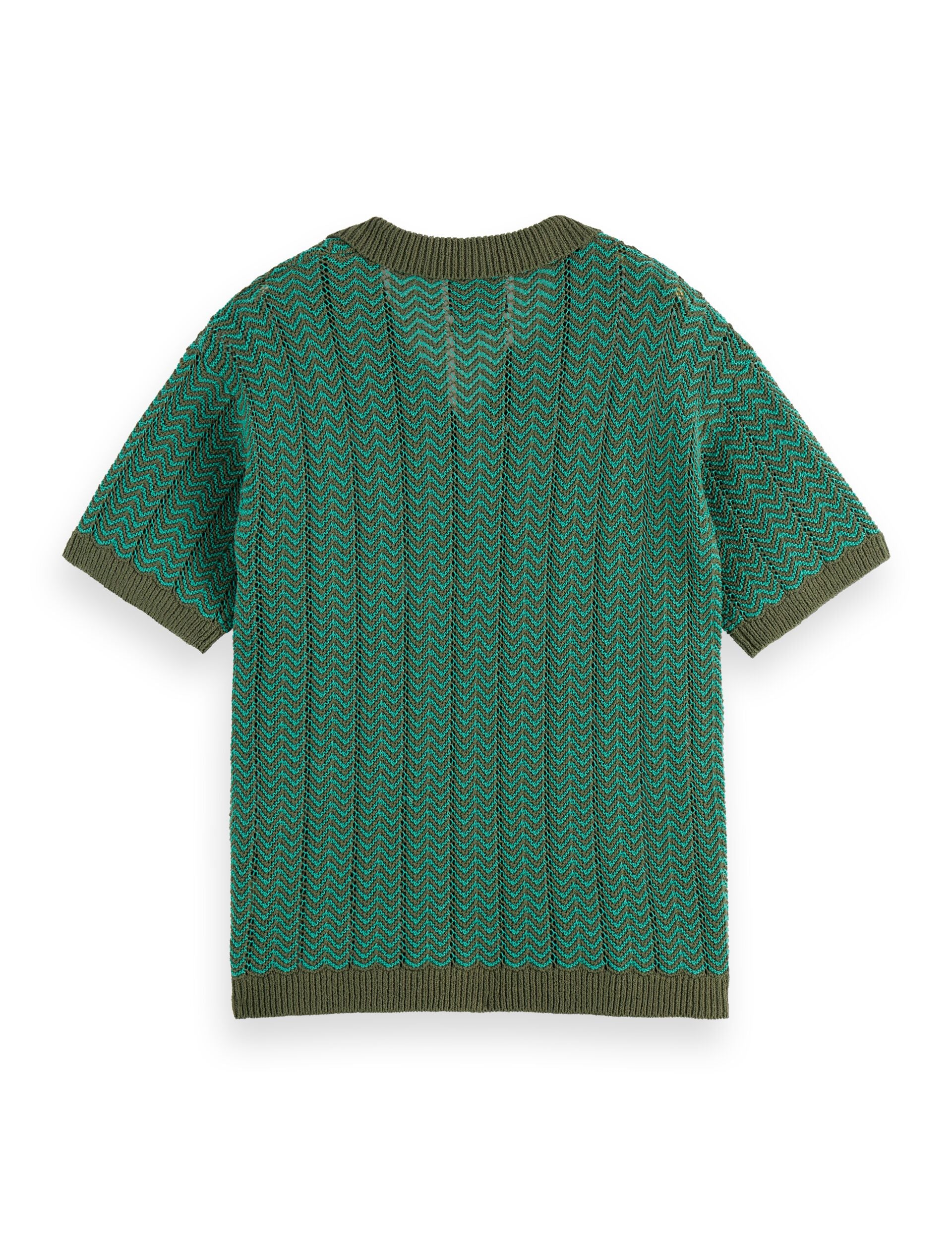 Open Structured Knitted V-Neck Polo - Thyme