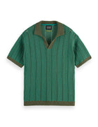 Open Structured Knitted V-Neck Polo - Thyme