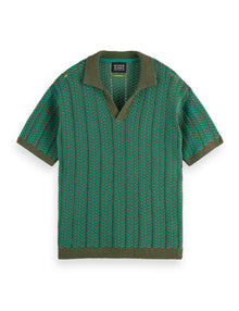 Open Structured Knitted V-Neck Polo - Thyme