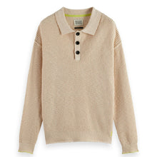 Waffle Stitch Dropped Shoulder Longsleeve Polo - Eggnog