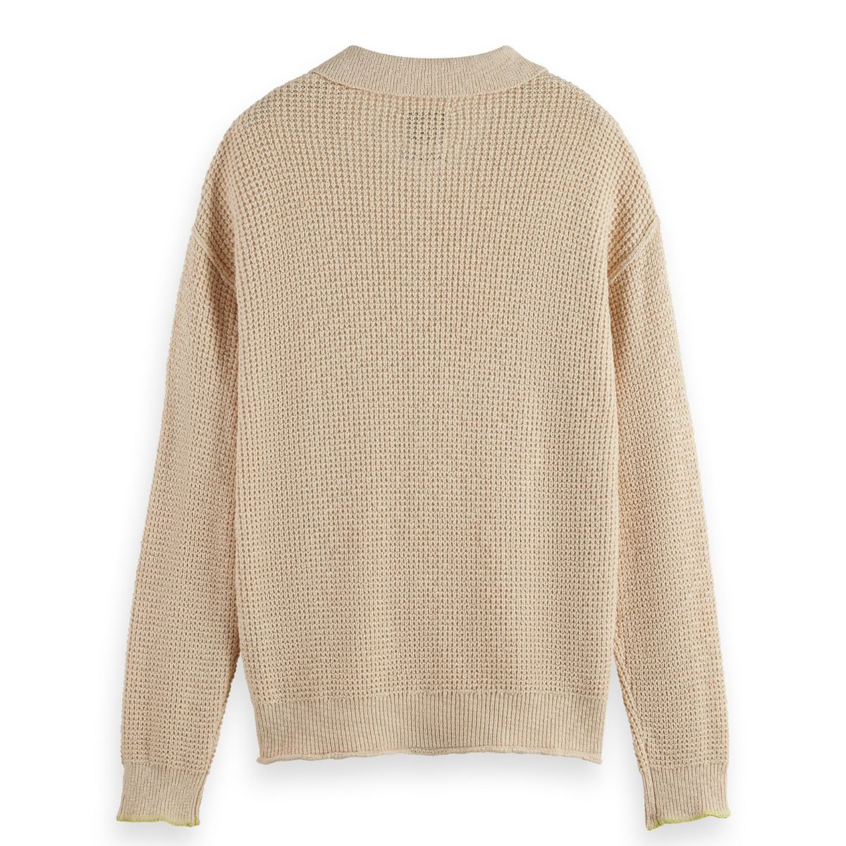 Waffle Stitch Dropped Shoulder Longsleeve Polo - Eggnog