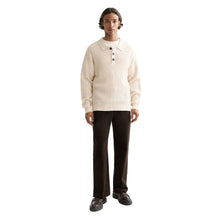 Waffle Stitch Dropped Shoulder Longsleeve Polo - Eggnog