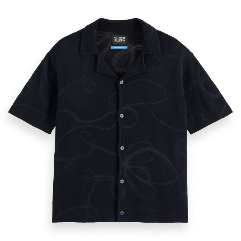Jacquard Knitted Short Sleeve Shirt - Sky Captain