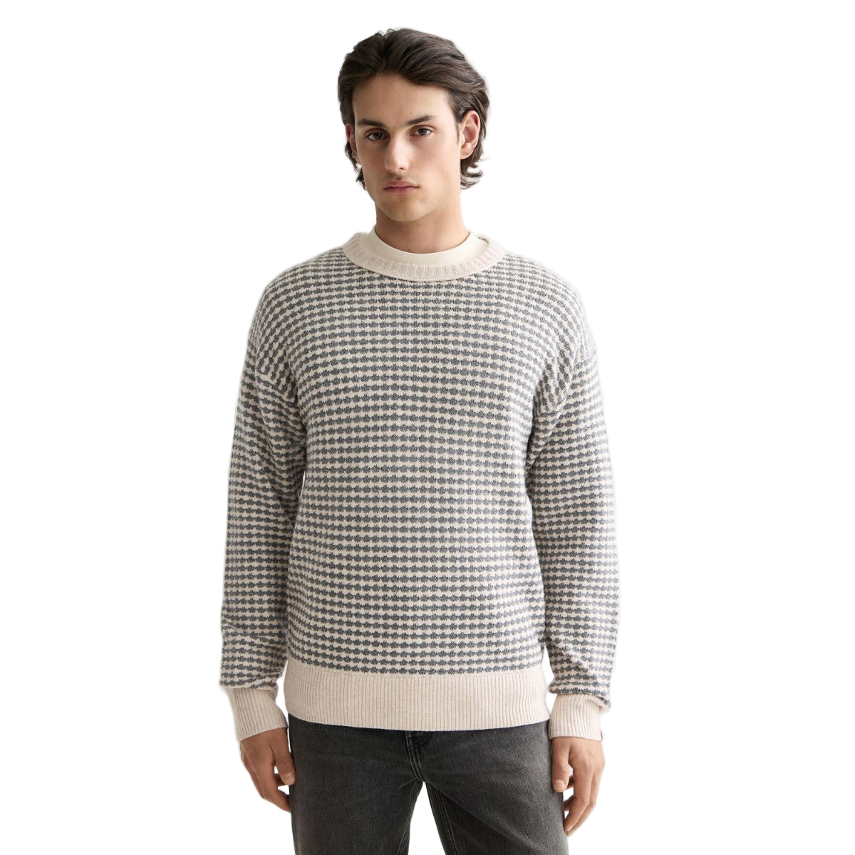 Chenille Dropped Shoulder Pullover - Grey Melange