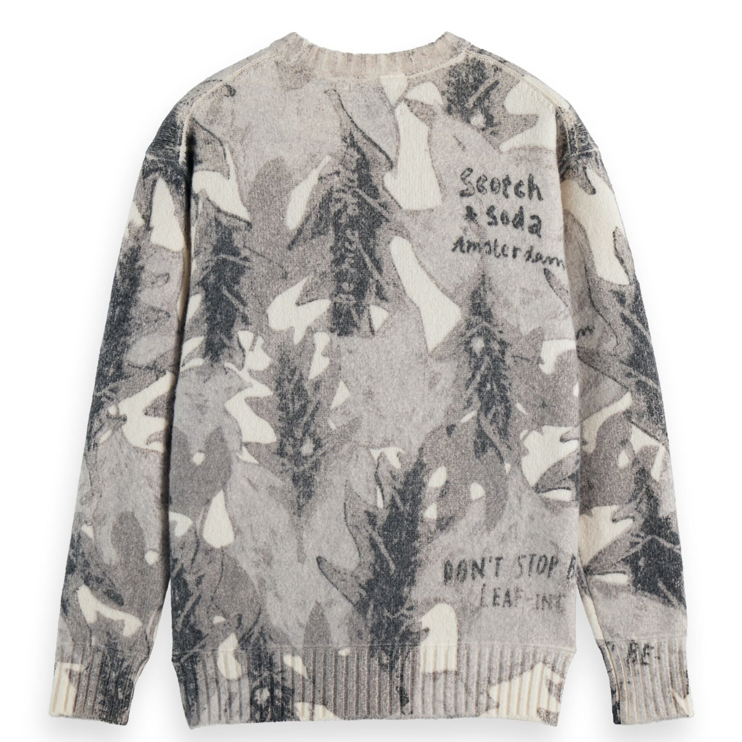 Printed Dropped Shoulder Pullover - Leaf Camo Eggnog Aop