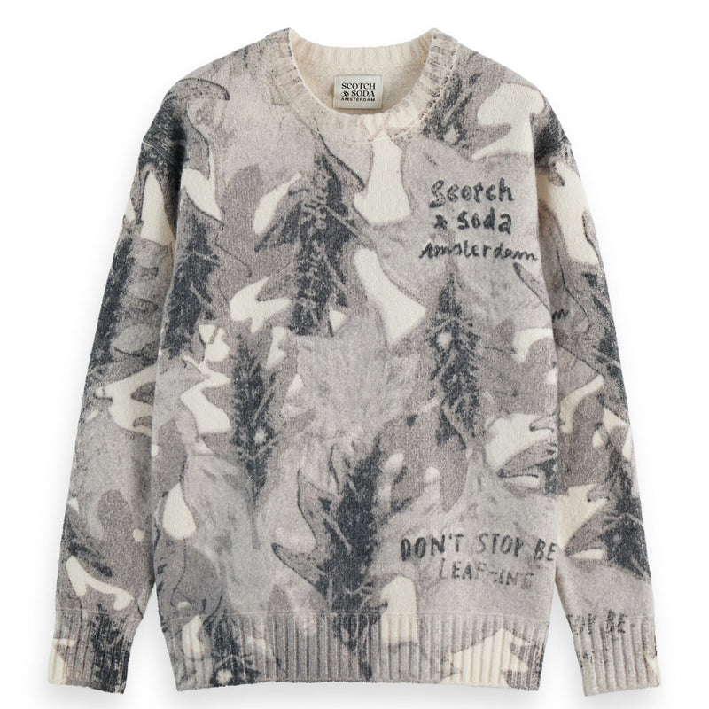 Printed Dropped Shoulder Pullover - Leaf Camo Eggnog Aop