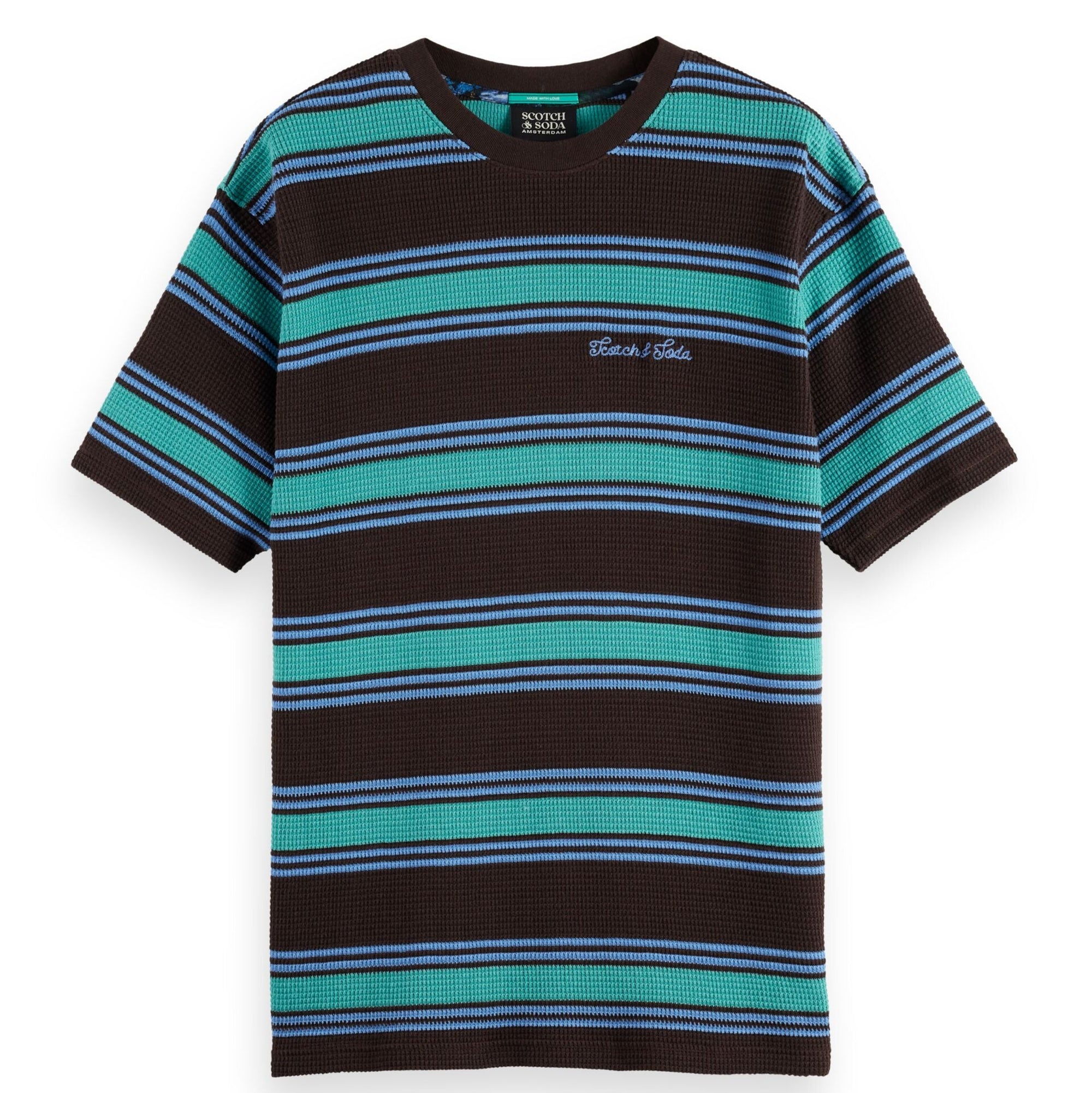 Relaxed Fit Chunky Waffle Stripe T-Shirt - Dark Brown Multi Stripe