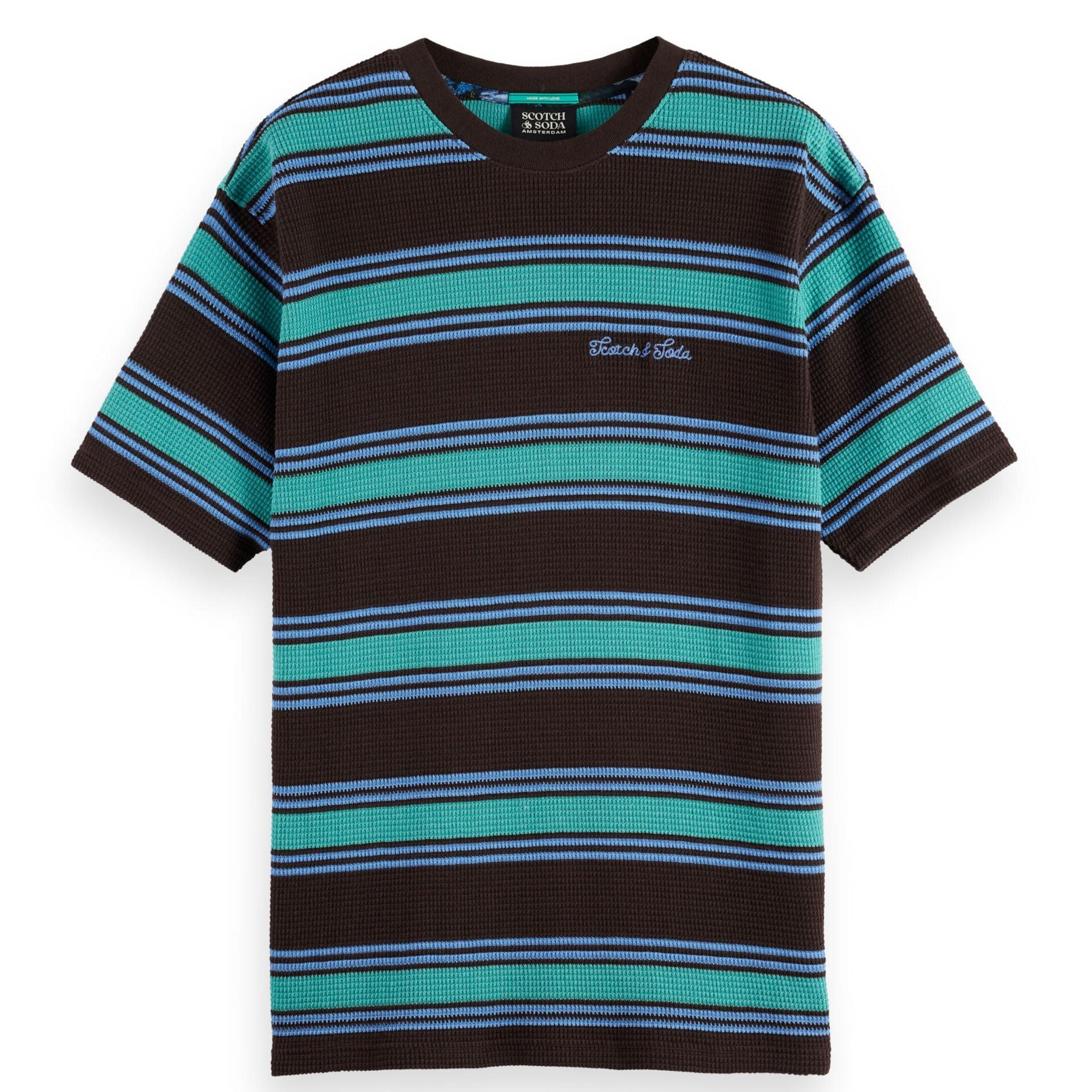 Relaxed Fit Chunky Waffle Stripe T-Shirt - Dark Brown Multi Stripe