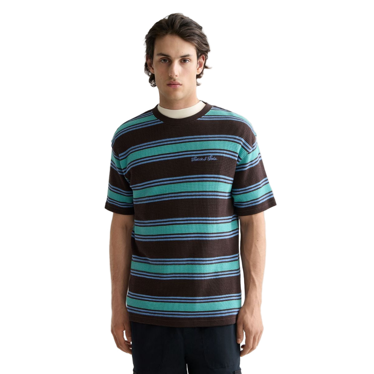 Relaxed Fit Chunky Waffle Stripe T-Shirt - Dark Brown Multi Stripe