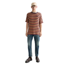 Relaxed Fit Chunky Waffle Stripe T-Shirt - Light Brown Multi Stripe