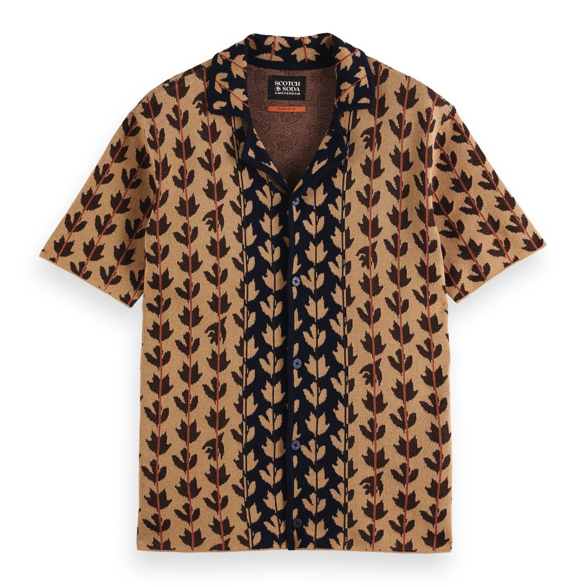 Knitted Short Sleeve Shirt - Leafs Aop