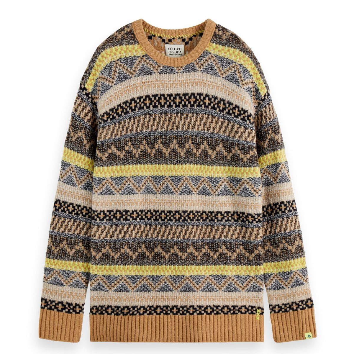 Jacquard Dropped Shoulder Crewneck - Tannin Fair Isle