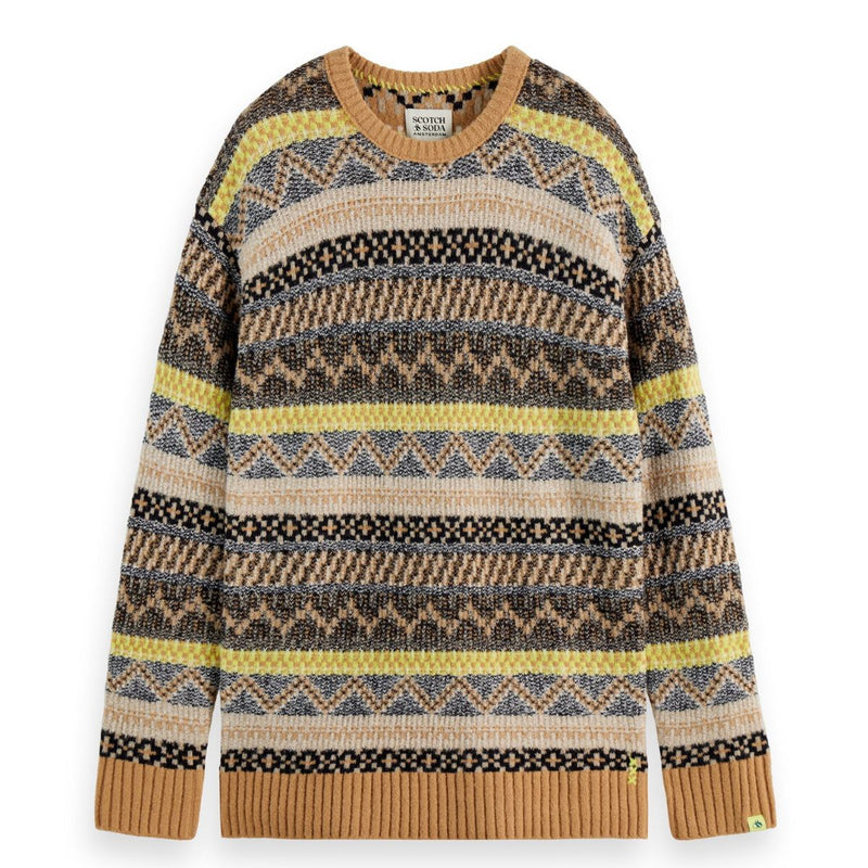 Jacquard Dropped Shoulder Crewneck - Tannin Fair Isle