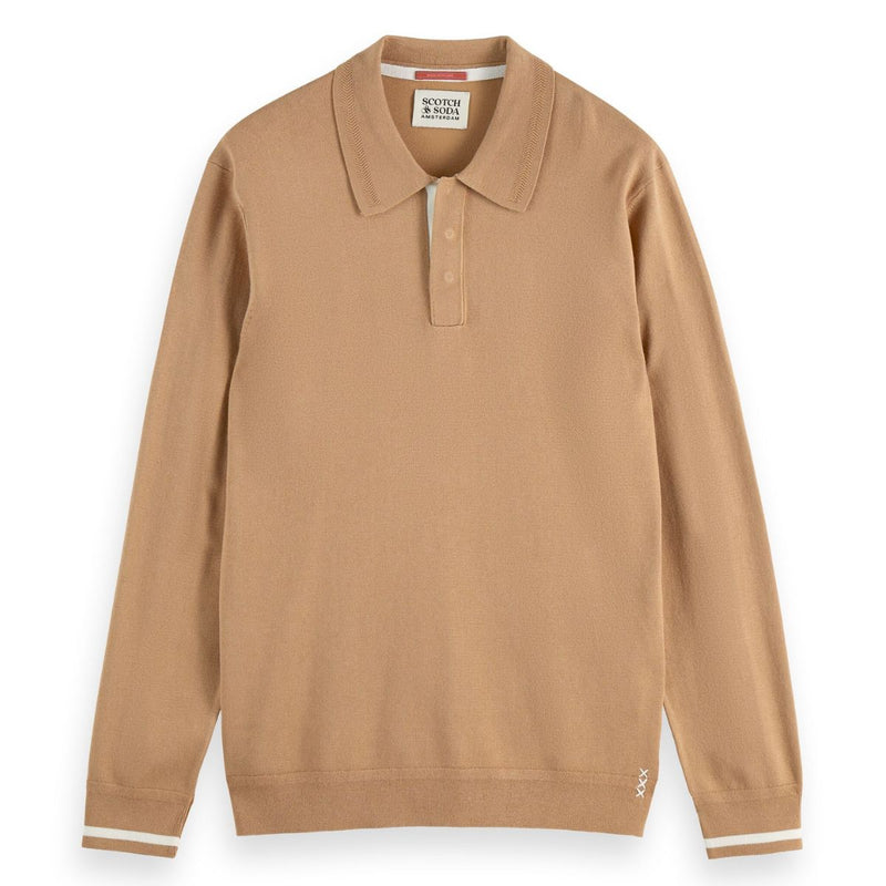 Ecovero Blend Knitted Long Sleeve Polo - Tannin
