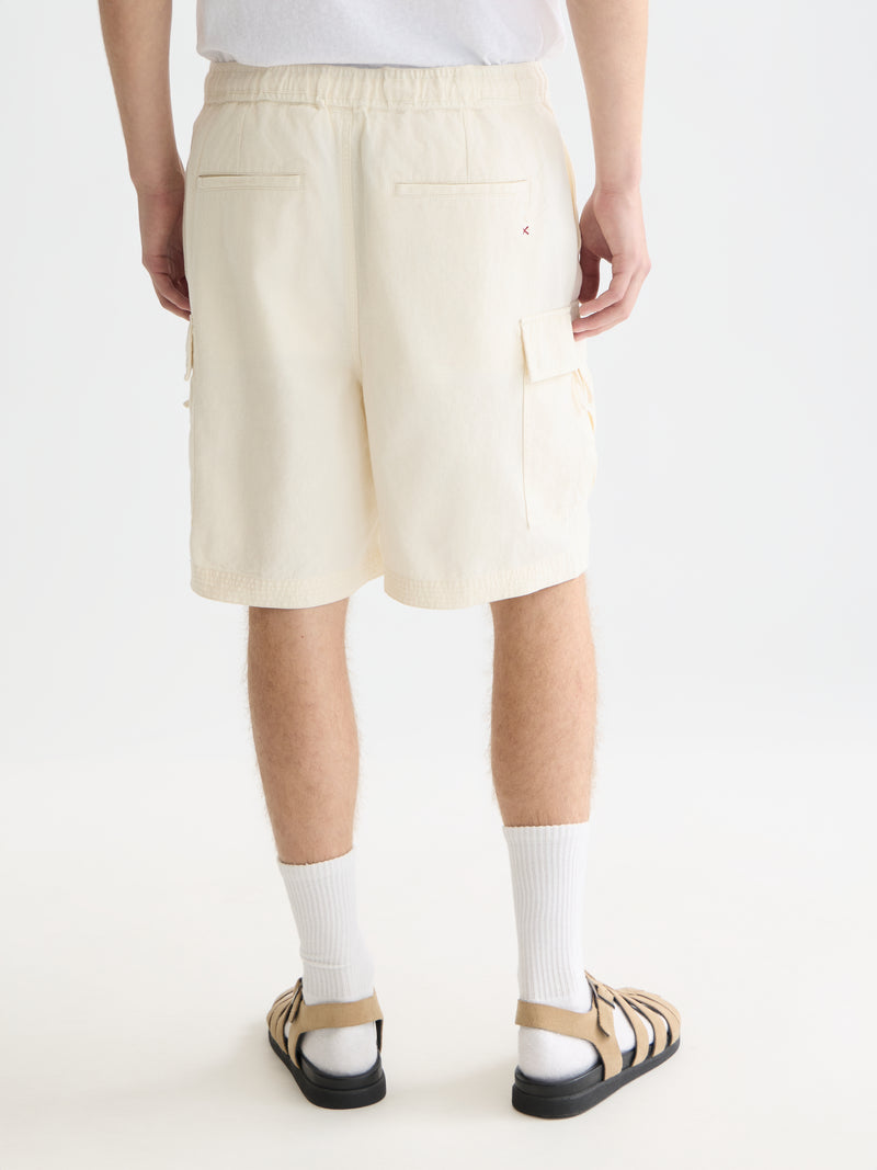 Short bermuda cargo coupe décontractée en lin mélangé - Couleur lait de poule