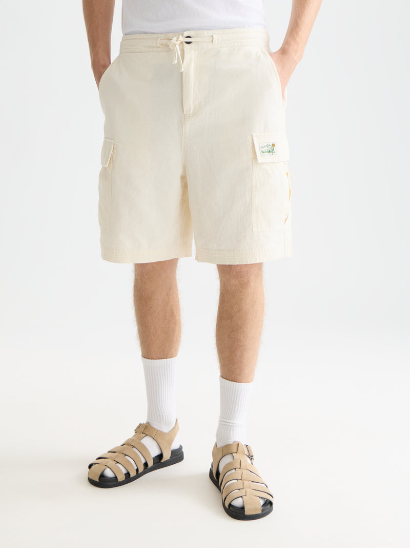 Short bermuda cargo coupe décontractée en lin mélangé - Couleur lait de poule