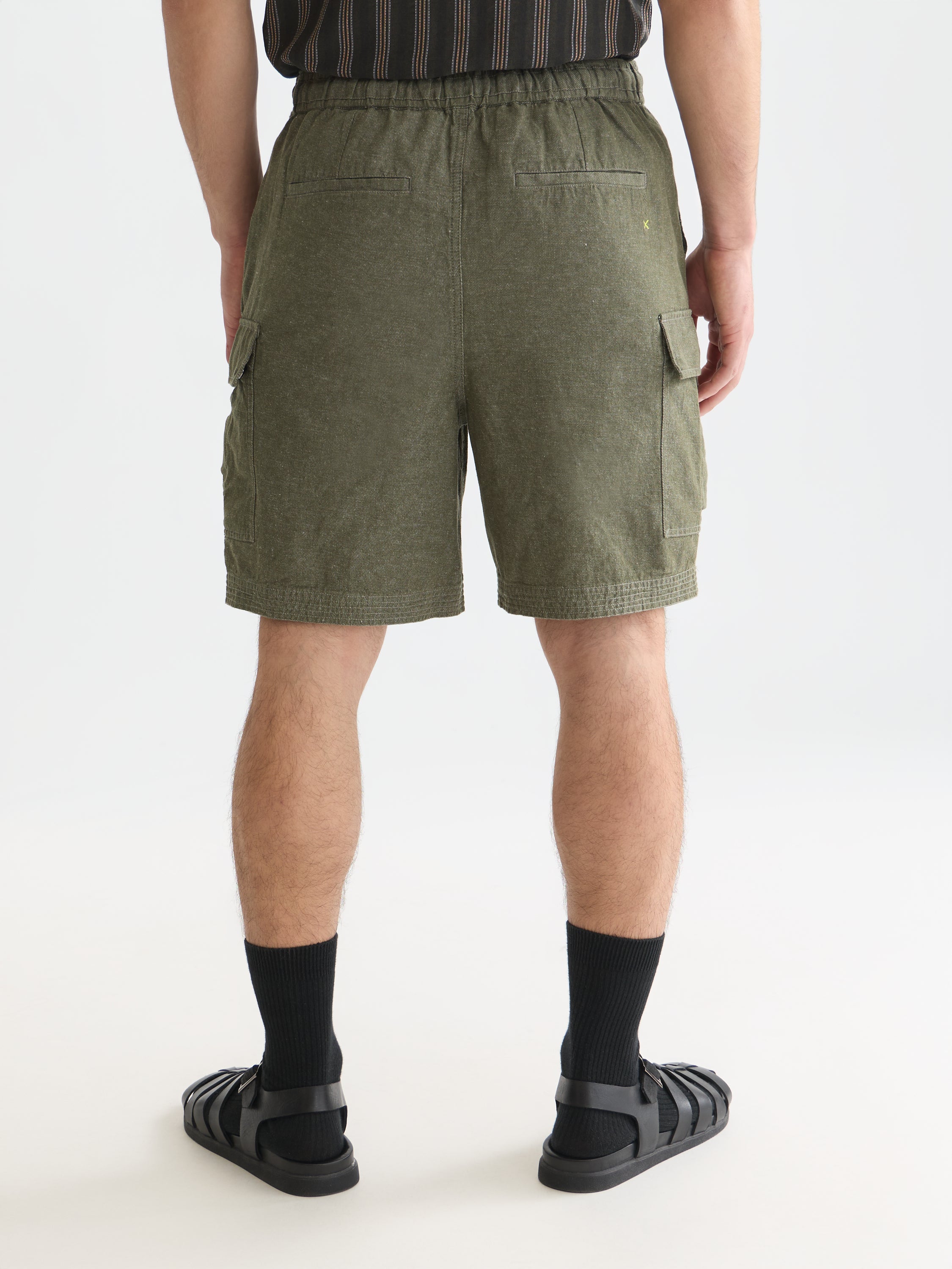 Bermuda cargo coupe décontractée en lin mélangé - Olive Night