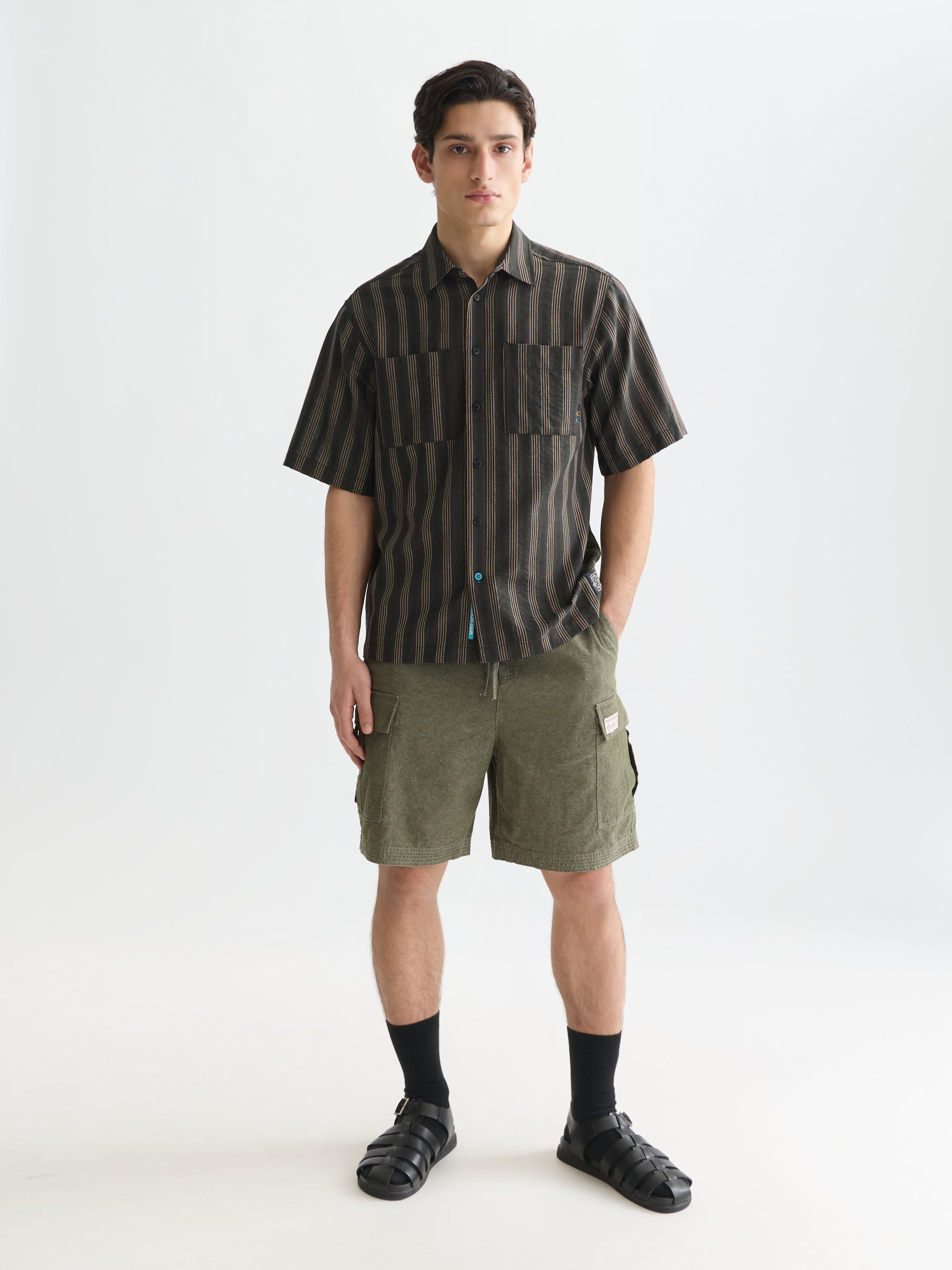 Bermuda cargo coupe décontractée en lin mélangé - Olive Night