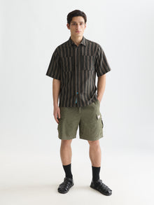 Bermuda cargo coupe décontractée en lin mélangé - Olive Night