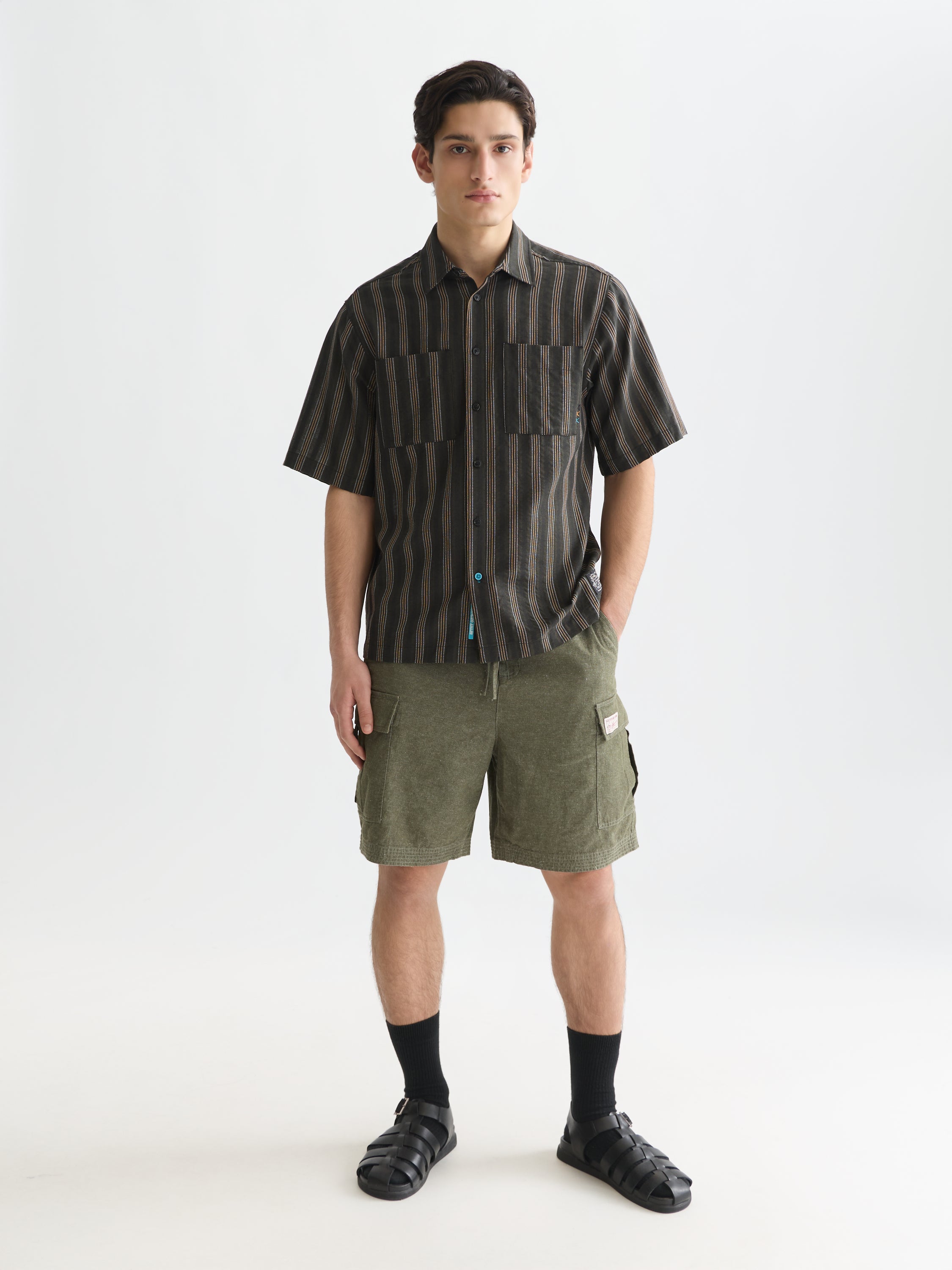 Bermuda cargo coupe décontractée en lin mélangé - Olive Night