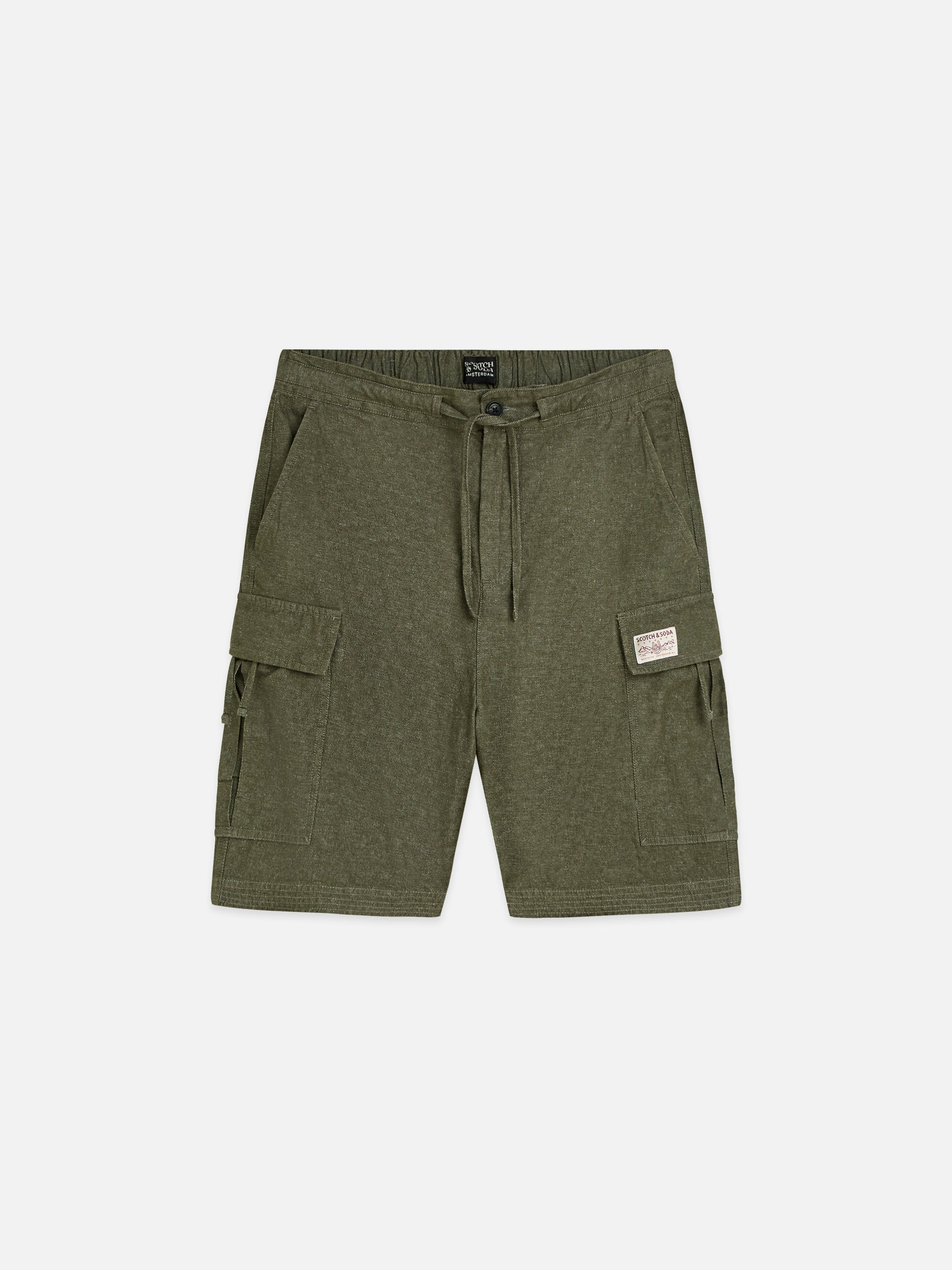 Bermuda cargo coupe décontractée en lin mélangé - Olive Night