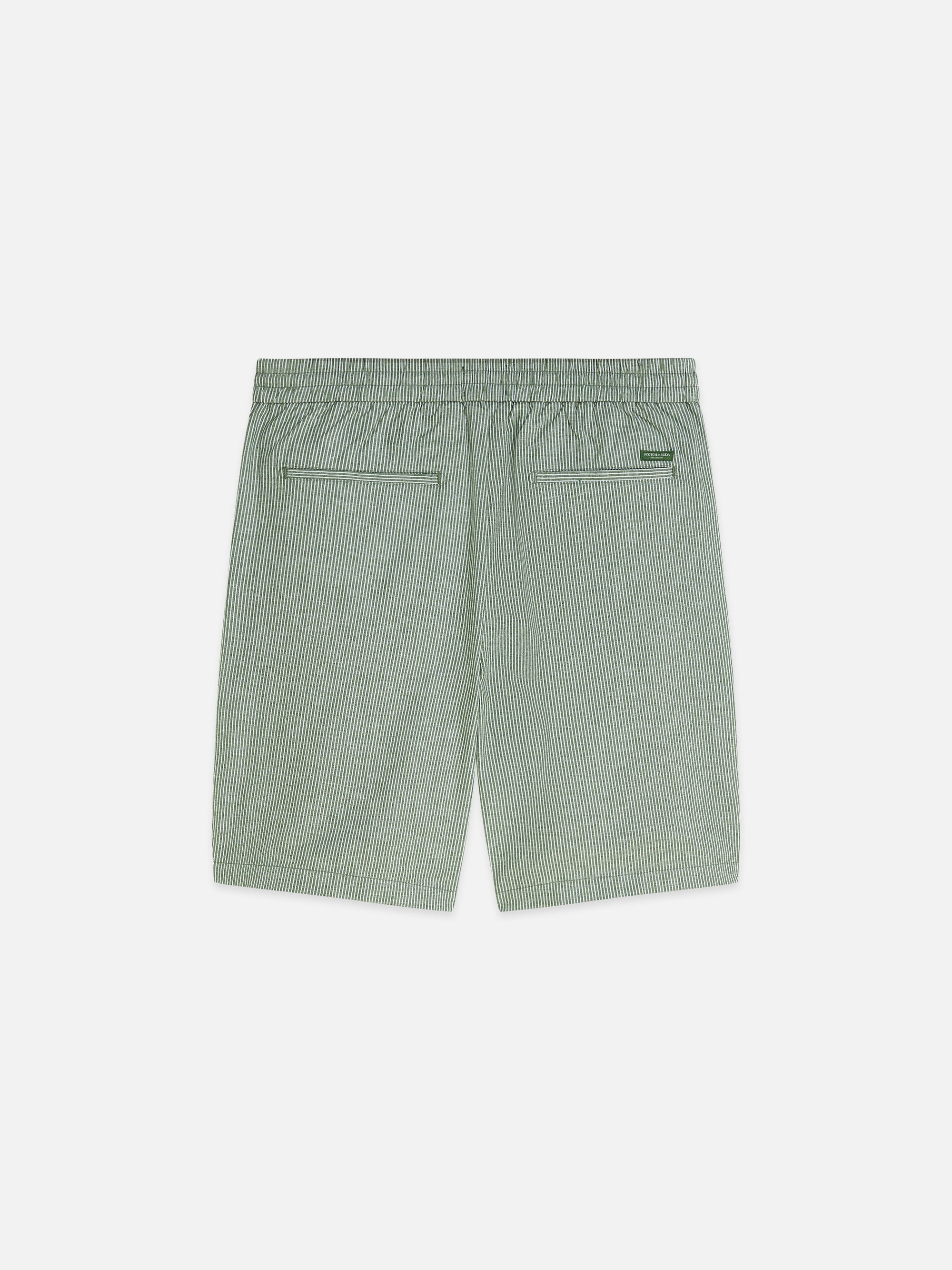 Bermuda coupe classique en coton et lin teint en fil - Rayures vert jardin